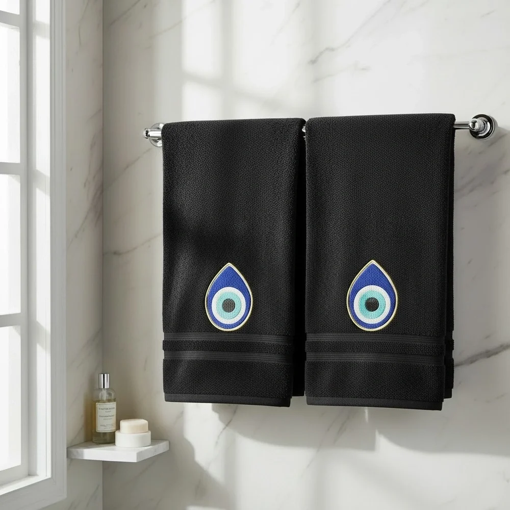 2 Evil Eye Embroidered Hand towels set of 2 Pick one New Made to order Black